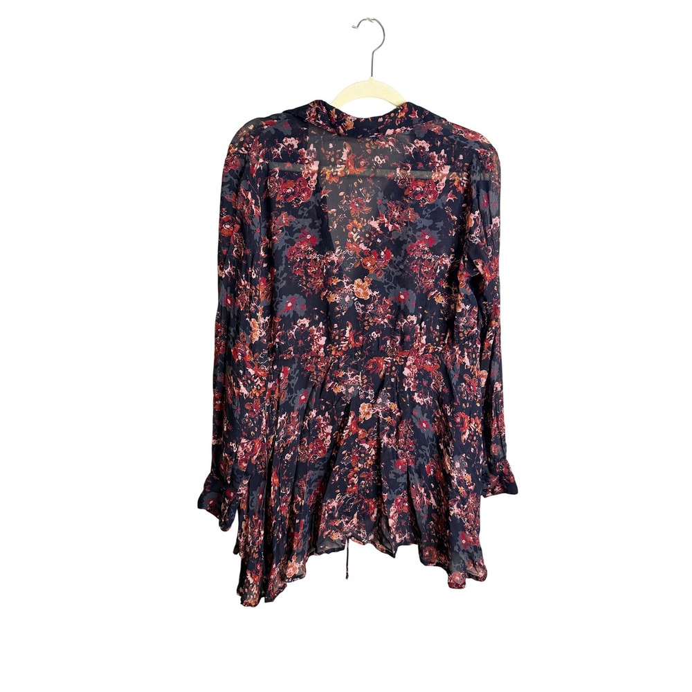 Zara Woman Floral Tunic Top Navy Red Boho V-Neck Blouse XS - Picture 5 of 7